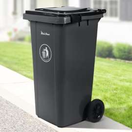 PLASTIC PRINCE 32 Gallon Trash Can with Wheels Outdoor Garbage Can with Lid and Wheels Locking Trash Can Commercial Heavy-Duty Trash Bin Rolling, Plastic Gray