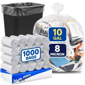 PLASTIC PRINCE 7-10 Gallon Trash Bags, Small Office Trash Bags, 8 Mic Wastebasket Liners, 24" x 24" Clear Garbage Bags for Office Trash Cans Kitchen Bathroom, Pack of 1000