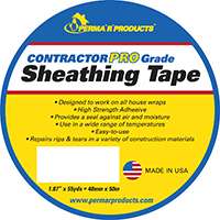 PERMA R PRODUCTS Contractor Pro Grade 18755 Sheathing Tape, 50 m L, 48 mm W, Acrylic Adhesive, White