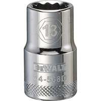 DeWALT DWMT74568OSP Drive Socket, Metric Measuring, 1/2 in Drive, 12-Point, 13 mm Socket, Vanadium Steel