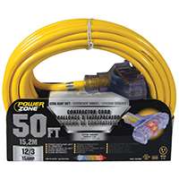 PowerZone Sjtow Pro Triple Tap Extension Cord, 12/3, 50 Ft