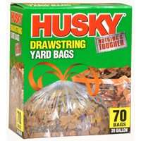 HUSKY HK39DS070C-M Yard Bag, 39 gal Capacity, Drawstring Closure, Clear