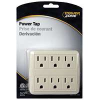 PowerZone Grounded Outlet Tap, 125 V, 15 A, 6 Outlet, White