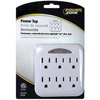 PowerZone Grounded Outlet Tap, 125 V, 15 A, 6 Outlet, White