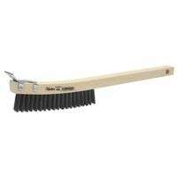 Curved Handle Scratch Brush, 14", 3X19 Rows, Steel Wire, Wood Handle, Scraper
