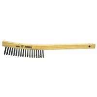 Curved Handle Scratch Brush, 14", 4X18 Rows, Stainless Steel Wire, Wood Handle