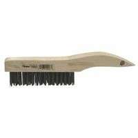 Shoe Handle Scratch Brushes, 10 in, 4 X 16 Rows, Steel Wire, Wood Handle