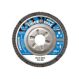 Tiger Disc Angled Style Flap Discs, 4 1/2", 80 Grit, 7/8 Arbor, Aluminum Back