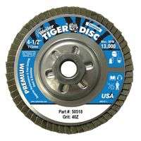 Tiger Disc Angled Style Flap Discs, 4 1/2", 40 Grit, 5/8 Arbor, Aluminum Back