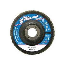 Tiger Paw Coated Abrasive Flap Discs, 4 1/2", 40 Grit, 7/8 Arbor, 12,000 rpm