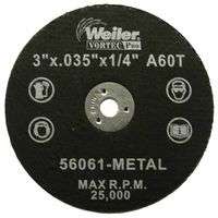 Wolverine Thin Cutting Wheels, 3 in Dia, .035 Thick, 1/4 Arbor, 60 Grit