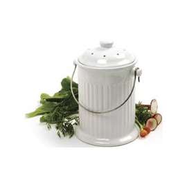Norpro 93 Compost Crock, 1 gal Capacity, Sturdy Stainless Steel Handle, Ceramic, White