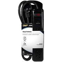 PowerZone Surge Protector Tap Strip, 125 V, 15 A, 6 Outlet, Black