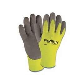 FlexTech Hi-Visibility Knit Thermal Gloves w/Latex Palm, X-Large, Gray/Green