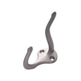 ProSource Coat And Hat Hook, 5/64 In Mounting Hole, Die-Cast Zinc, Satin Nickel