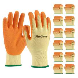 PLEXGLOVE 144 Pair Safety Work Gloves Men Heavy Duty Cotton Non Slip Latex Coated - Hardy Gardening Gloves Bulk Pack - Package Handler Gloves with Grip for Construction Warehouse Yard, Large, Yellow