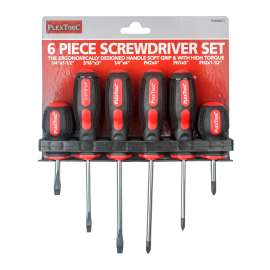 Magnetic Screwdriver Sets of 6 Pieces Mechanic Philips and Flat Head Stainless Steel with Fine Non Grip Wide Comfortable Colored Ergonomic Handle for Heavy Duty Repair Home Wet Oily Hand Work