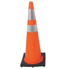 PVC Traffic Cones, 36 in, 6 in & 4 in Reflective Collar, PVC, Red/Orange/Black