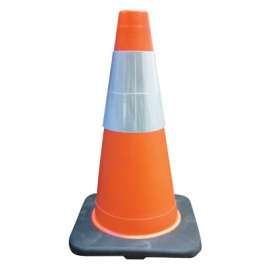 PVC Traffic Cones, 18 in, 6 in Upper Reflective Collar, PVC, Orange/Black