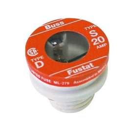 Bussman BP/S-20 Time-Delay Plug Fuse, 20 A, 125 V, 10 kA IR