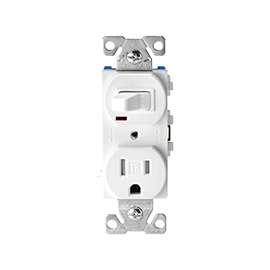 Eaton Cooper Wiring TR274W Heavy-Duty Combination Switch/Receptacle, 120 V Switch, 125 V Receptacle, 2-Pole