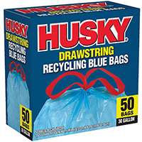 HUSKY HK30DS050BU Trash Bag with Drawstring, 30 gal Capacity, Blue