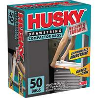 HUSKY HK18XDS050W Trash Compactor Bag with Drawstring, 18 gal Capacity, White