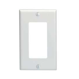 Leviton 021-80401-00W 1-Decora/GFCI Standard Size Wall Plate, 1 Gang, 4-1/2 in L X 2-3/4 in W 1/4 in T, White, Smooth