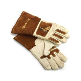 ForneyHide 53410 Welding Gloves, L, Gauntlet Cuff, Reinforced Crotch Thumb, 12-5/8 in L, Brown/White