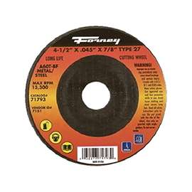 Forney 71793 Cut-Off Wheel, 60-Grit, Medium, Aluminum Oxide, 4-1/2 in Dia