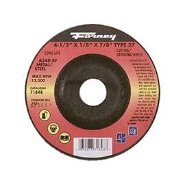 Forney 71848 Cut-Off Wheel, 24-Grit, Coarse, Aluminum Oxide, 4-1/2 in Dia