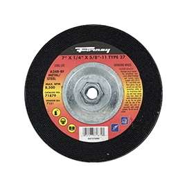 Forney 71879 Depressed Center, Type 27 Grinding Wheel, 5/8-11 in Arbor, 24-Grit, Aluminum Oxide, 7 in Dia
