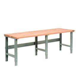 Standard Duty Butcher Block Top Adjustable Height Workbench, 2,000 lbs, 96 x 36 x 30.88 to 36.88, Maple/Gray