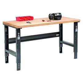 Standard Duty Butcher Block Top Adjustable Height Workbench, 2,000 lbs, 60 x 30 x 30.88 to 36.88, Black
