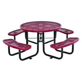 Expanded Steel Picnic Table, Round, 46" Dia x 29.5"h, Red Top, Red Base/Legs