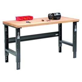 Standard Duty Butcher Block Top Adjustable Height Workbench, 2,000 lbs, 60 x 30 x 30.88 to 36.88, Birch/Black