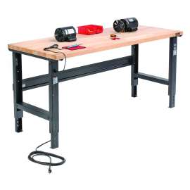 Standard Duty Butcher Block Top Adjustable Height Workbench, 2,000 lbs, 72 x 30 x 30.88 to 36.88, Maple/Black