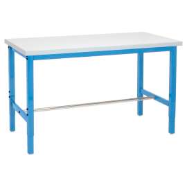 Adjustable Height Heavy Duty Workbenches, 5,000 lbs, 60 x 30 x 31.63 to 43.63, White/Blue