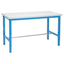 Adjustable Height Heavy Duty Workbenches, 5,000 lbs, 48 x 36 x 31.63 to 43.63, White/Blue