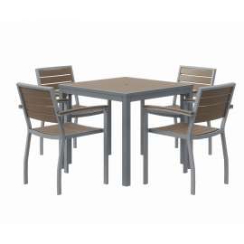 Eveleen Outdoor Patio Table with Four Mocha Powder-Coated Polymer Chairs, Square, 32", Mocha
