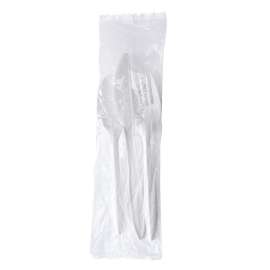 Three-Piece Cutlery Kit, Fork/Knife/Teaspoon, Mediumweight, White, 250/Carton