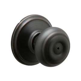 Schlage Georgian F40VGEO716 Privacy Door Knob, 1-3/8 to 1-3/4 in Thick Door, Brass, Aged Bronze