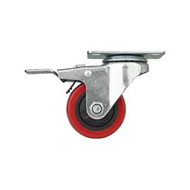ProSource Swivel Swivel Plate Caster With Top Brake, 3 In Dia, 176 Lb, Polyurethane