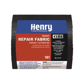 Henry 181 Series HE181195 Roof Patch Fabric, 150 ft L, 4 in W, Asphalt Saturated Glass, Black