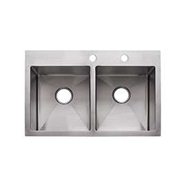 FRANKE Vector HF3322-2 Kitchen Sink, 14-9/16 in W, 16-3/4 in D Bowl, Top Mounting, Stainless Steel