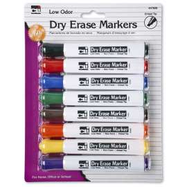 Dry Erase Markers, Barrel Style, Low Odor, Chisel Tip, Assorted Colors, Pack of 8