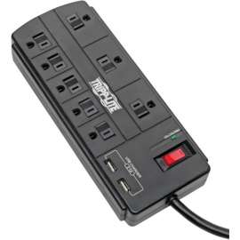 Tripp Lite Surge Protector Power Strip 8-Outlet 2 USB Charging Ports 8ft Cord, 8 x NEMA 5-15R, 2 x USB, 1875 VA, 1200 J, 120 V AC Input