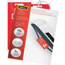 Fellowes Punched ID Card Glossy Thermal Laminating Pouches, Laminating Pouch/Sheet Size: 3.88" Width x 5 mil Thickness, Glossy, for Document, ID Badge, ID Card, Durable, Pre-punched