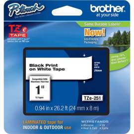 Brother P-Touch TZe Laminated Tape, 15/16", Rectangle, Thermal Transfer, White