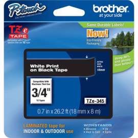 Brother P-Touch TZe Flat Surface Laminated Tape, 45/64", White, Black, 1 Each, Grease Resistant, Grime Resistant, Temperature Resistant